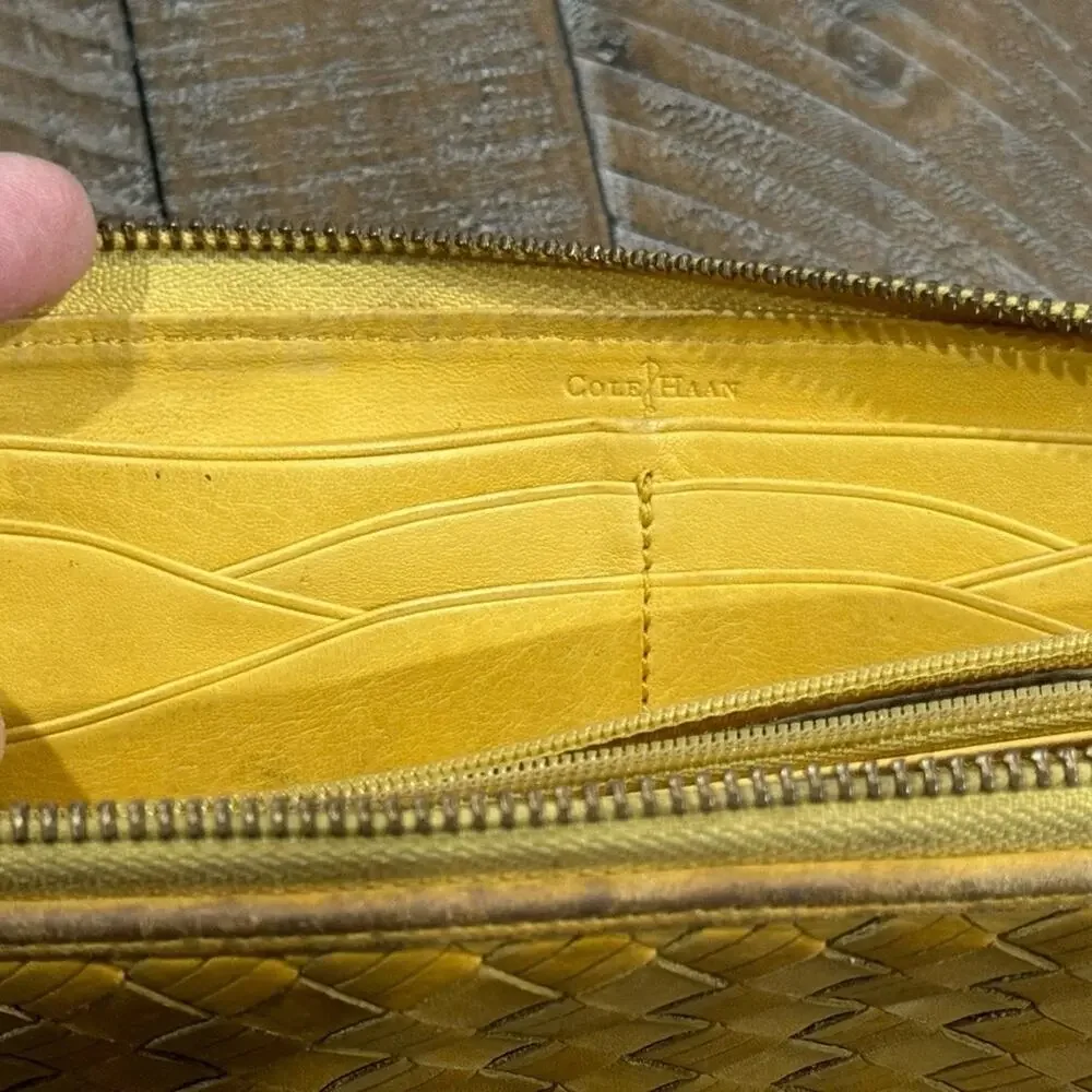 Cole Haan Heritage Weave Yellow Leather Wallet See pics for pen mark